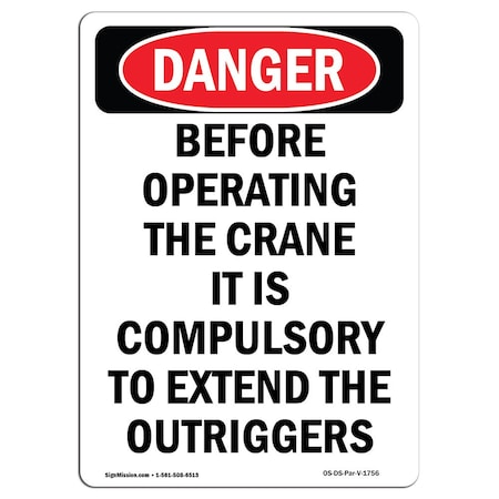 OSHA Danger, Portrait Before Operating Extend The Outriggers, 5in X 3.5in Decal